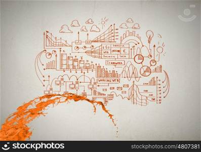 Business strategy. Background conceptual image with business sketches on wall