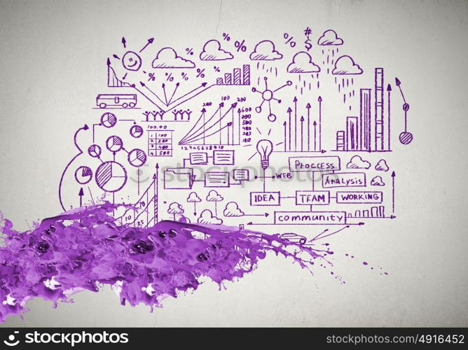 Business strategy. Background conceptual image with business sketches on wall