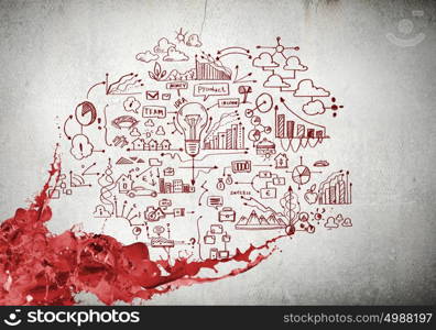 Business strategy. Background conceptual image with business sketches on wall