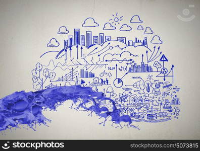 Business strategy. Background conceptual image with business sketches on wall