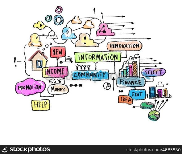 Business strategy. Background image with business plan colorful sketch