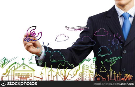 Business strategy. Close up of businessman hand drawing sketches