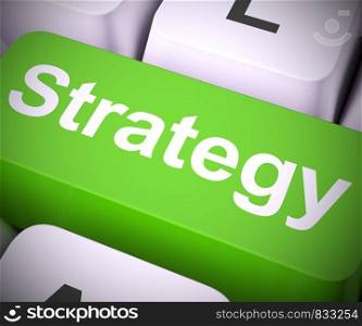 Business strategy concept icon means an overall plan of operation. Tactics and approach for prosperity and success - 3d illustration. Strategy Computer Key For Business Solutions Or Goals