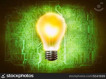 Business strategy. Conceptual image of light bulb against circuit background