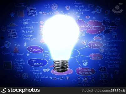 Business strategy. Conceptual image with light bulb and business sketches