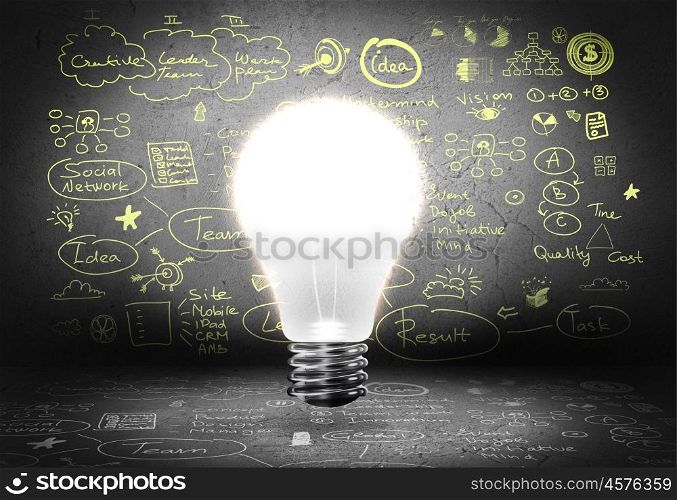 Business strategy. Conceptual image with light bulb and business sketches