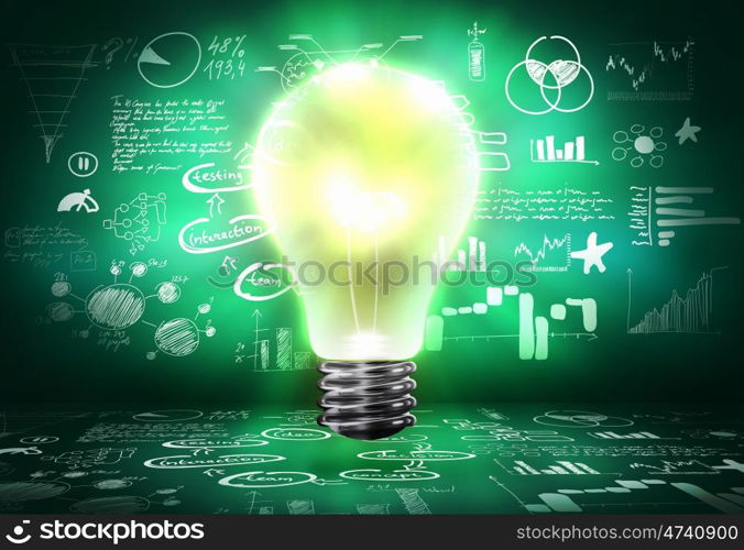 Business strategy. Conceptual image with light bulb and business sketches