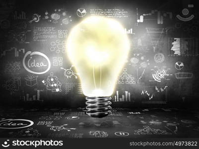 Business strategy. Conceptual image with light bulb and business sketches