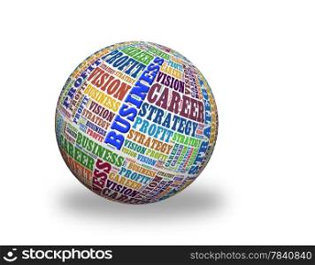 Business strategy in a word cloud designed in a 3D sphere with shadow