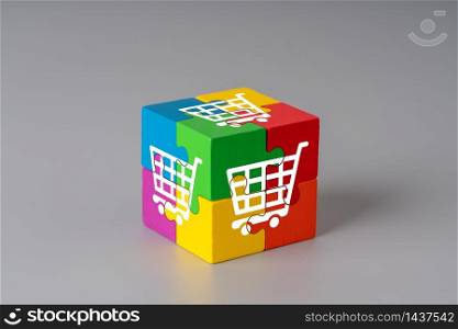 Business & strategy on colorful jigsaw puzzle cube