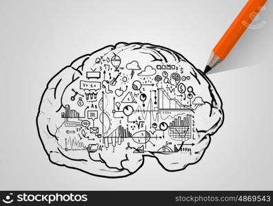 Business strategy. Planning concept with pencil drawing business strategy sketches