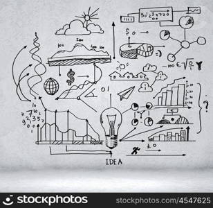 Business strategy. Sketch image with business ideas diagrams and graphs