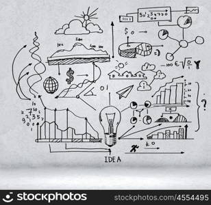 Business strategy. Sketch image with business ideas diagrams and graphs