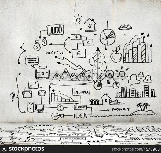 Business strategy. Sketch image with business ideas diagrams and graphs