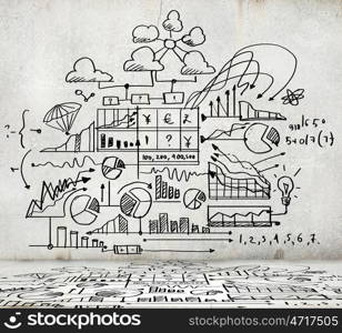 Business strategy. Sketch image with business ideas diagrams and graphs