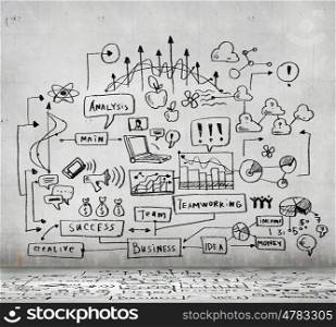 Business strategy. Sketch image with business ideas diagrams and graphs