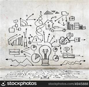 Business strategy. Sketch image with business ideas diagrams and graphs