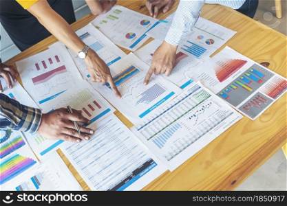 Business strategy team report chart, graph, infographic data analyze financial report plan. Hands team partner planning marketing finance statistics sale report with excel spreadsheet accountting