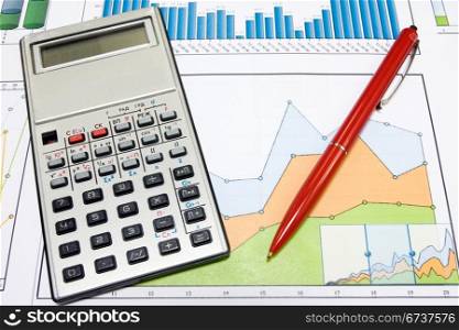 business strategy using color charts and calculator