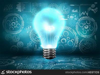 Business structure. Background image with light bulb and cogwheels
