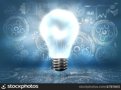 Business structure. Background image with light bulb and cogwheels