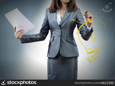 Business success strategy. Close up of businesswoman drawing business sketches