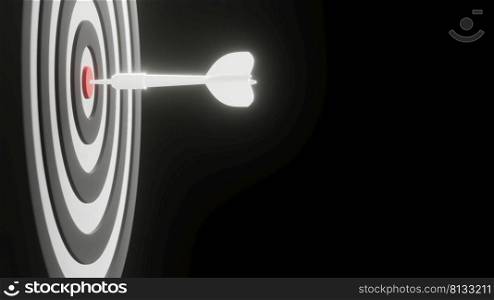 Business target concept design of dartboard with lightbulb dart on black background 3D render