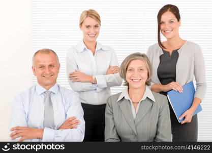 Business team attractive businesswomen with happy work colleague male