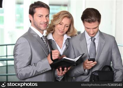 Business team checking diary