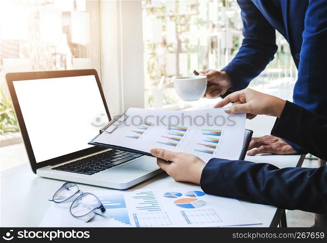 Business Team Corporate Organization Meeting Concept with blank screen laptop computer.