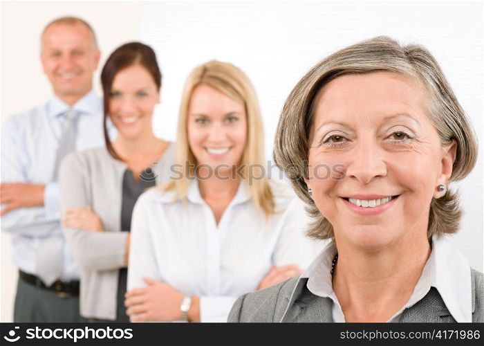 Business team happy attractive women colleagues standing in line portrait