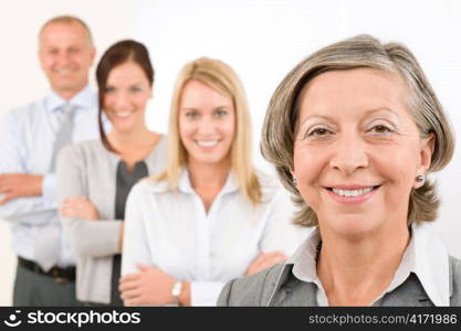 Business team happy attractive women colleagues standing in line portrait