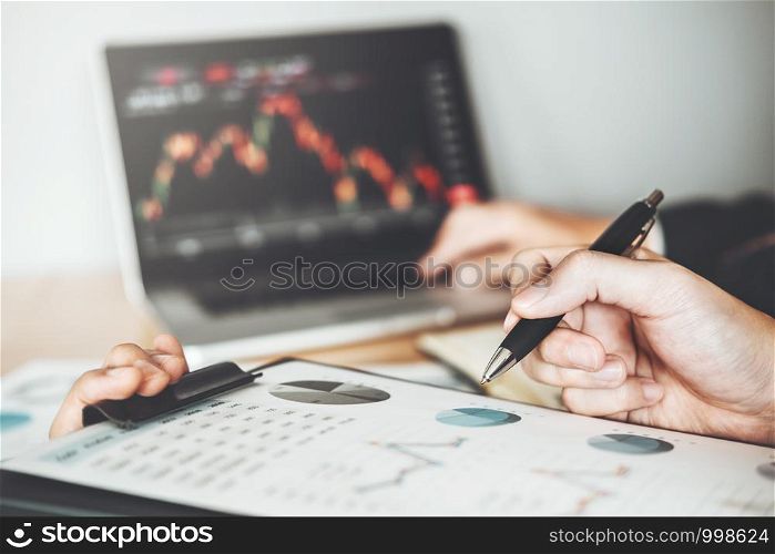 Business Team Investment Entrepreneur Trading discussing and analysis graph stock market trading,stock chart concept