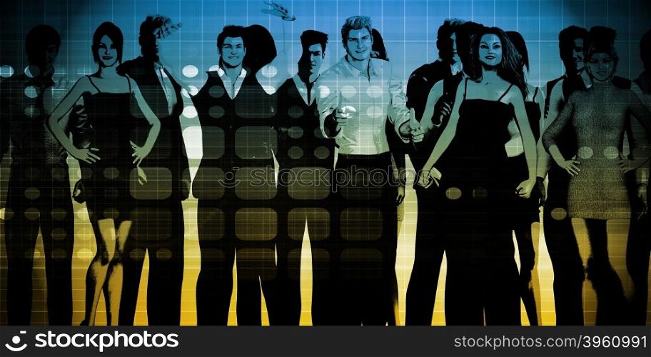 Business Team Professionals with Group Illustration With Sky. Business Strategy