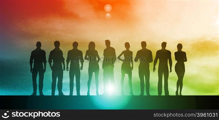 Business Team Professionals with Silhouettes Illustration With Sky. Routing Information Protocol