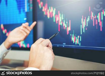 Business Team trading stocks online Investment discussing and analysis graph stock market trading,stock chart concept