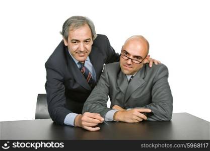 business team working at a desk, isolated