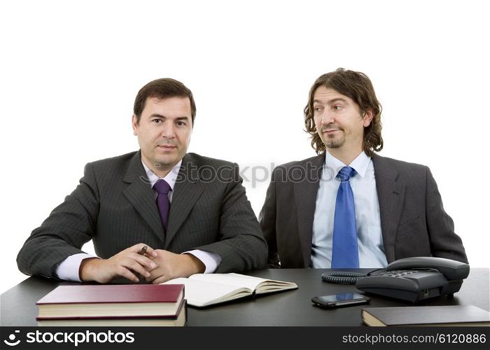 business team working at a desk, isolated on white