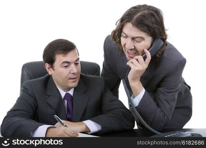 business team working at a desk, isolated on white