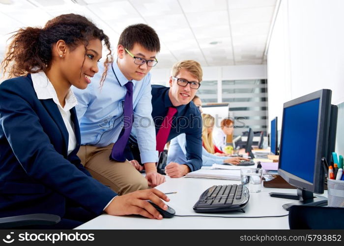 Business team young people multi ethnic teamwork in office computer