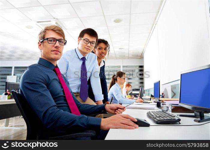 Business team young people multi ethnic teamwork in office computer