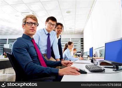 Business team young people multi ethnic teamwork in office computer