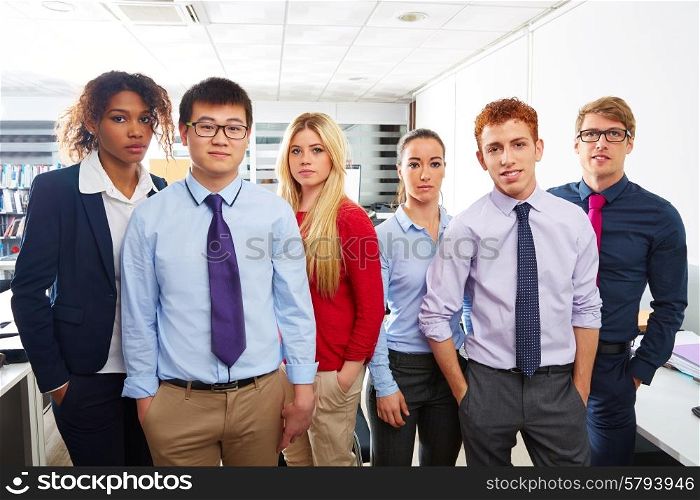 Business team young people standing multi ethnic teamwork office