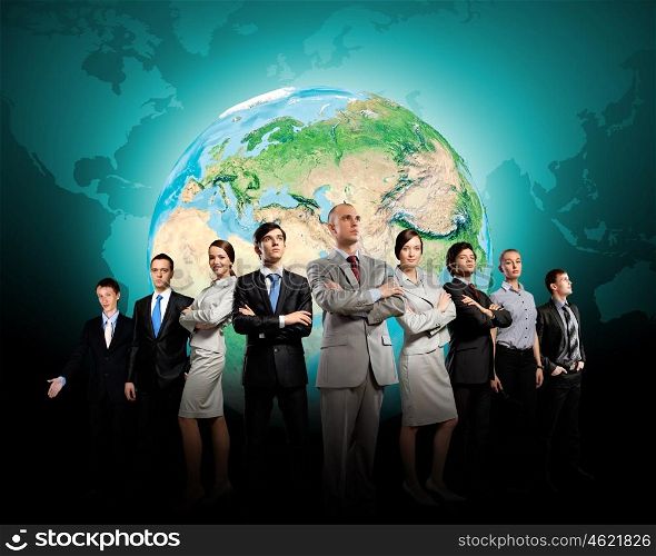 Business teamwork. Group of successful confident businesspeople. Globalization concept. Elements of this image are furnished by NASA