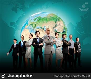 Business teamwork. Group of successful confident businesspeople. Globalization concept. Elements of this image are furnished by NASA