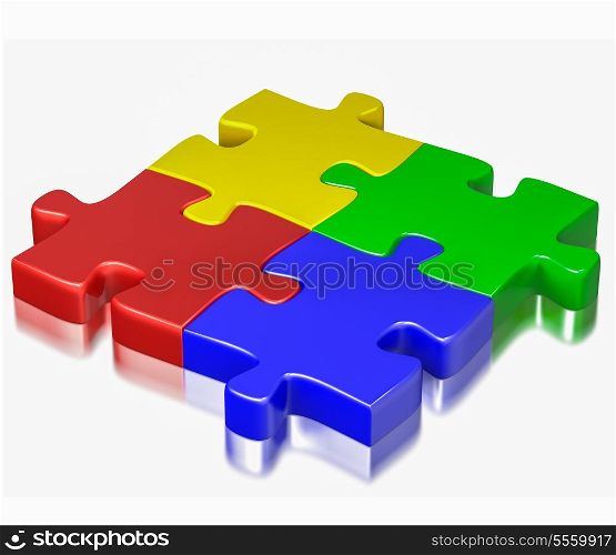 Business, teamwork, partnership, communication cooperation corporate concept: color red, blue, green and yellow puzzle jigsaw pieces isolated on white background