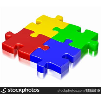 Business, teamwork, partnership, communication cooperation corporate concept: color red, blue, green and yellow puzzle jigsaw pieces isolated on white background