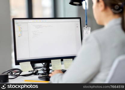 business, technology and people concept - businesswoman with computer working at office. businesswoman with computer working at office