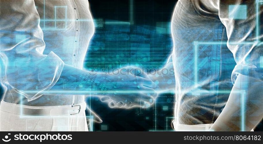 Business Technology Industry with Men Shaking Hands. Business Technology