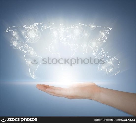 business, technology, internet and networking concept - woman hand with virtual screen